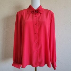 Lauren Lee | Vintage Red Button Up Blouse with Flower